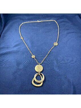 Gold-Tone Hammered Pendant Necklace With Chain & Circular Accents